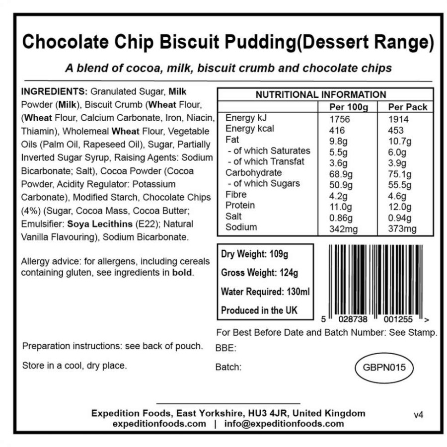 Camp & Garden * | Expedition Foods Freeze Dried Chocolate Chip Biscuit Pudding 450Kcal Top Sellers